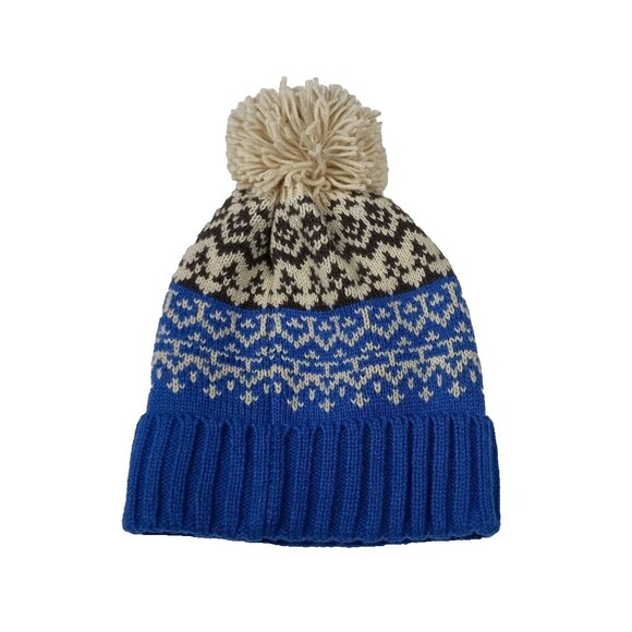Baby GAP Beanie Knitted Hat Pom Pom Fair Isle Blue & Cream Size 2-3yrs Winter - Picture 1 of 7